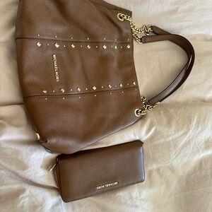Michael Kors Brown Studded Shoulder Bag and wallet